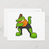 Carte Postale Crocodile au cricket avec batte de cricket (Devant / Derrière)