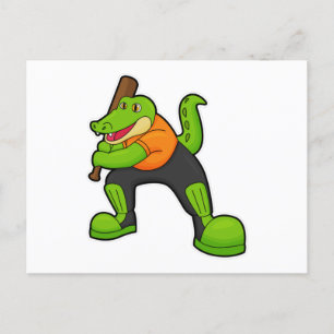 Carte Postale Crocodile au cricket avec chauve-souris de cricket