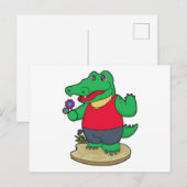 Carte Postale Crocodile avec des fleurs (Devant / Derrière)