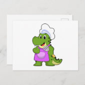Carte Postale Crocodile comme cuisinier avec spatule (Devant / Derrière)