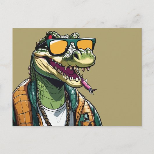 Carte Postale crocodile cool avec lunettes de soleil (Devant)
