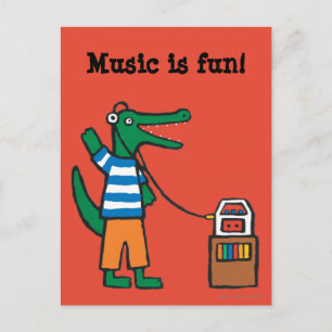 Carte Postale Crocodile cool écoute de la musique