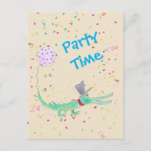 Carte Postale Crocodile du Confetti Party beige vert (Devant)