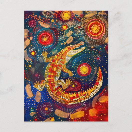Carte Postale Crocodile en aborigène Dot Art Style (Devant)