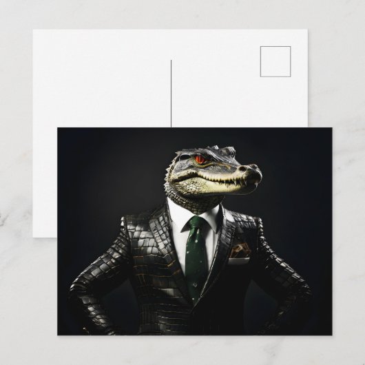 Carte Postale Crocodile en combinaison (Devant / Derrière)