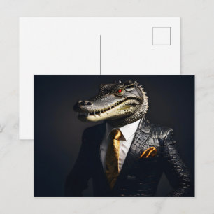 Carte Postale Crocodile en costume