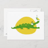 Carte Postale Crocodile et oiseau en jeu (Devant / Derrière)