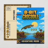 Carte Postale Crocodile, Rétro Pixel Art 8 Bits (Devant / Derrière)