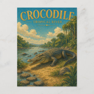 Carte Postale Crocodile Rivière Tropicale Aquarelle GeoSaga