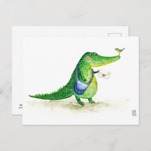 Carte postale crocodile vert mignon (Devant / Derrière)