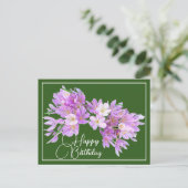 Carte Postale Crocus rose/violet Fond vert Joyeux Anniversaire (Debout devant)