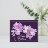 Carte Postale Crocus rose/violet Fond violet Joyeux Anniversaire (Debout devant)