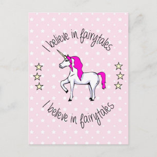 Carte Postale Croire en contes de fées licorne caricature filles
