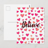 Carte Postale Croire la typographie aquarelle Coeurs Art (Devant / Derrière)