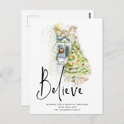 Carte Postale Croire Script Fenêtre Enfant Noël Soirée magique (Devant / Derrière)