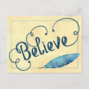 Carte Postale CROIRE Typographie Turquoise bleu jaune Aquarelle