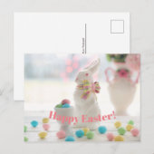 Carte Postale croisement de printemps du lapin de pâques heureux (Devant / Derrière)