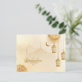 Carte Postale Croissant d'or et lanterne Ramadan Kareem (Debout devant)