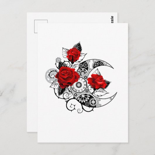 Carte Postale Croissant mécanique avec roses rouges (Devant / Derrière)