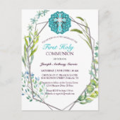 Carte Postale Croix Bleue Printemps Floral Première Communion Sa (Devant)