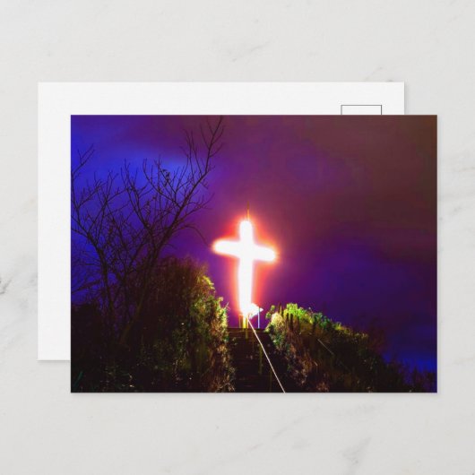 Carte Postale Croix brillante à la nuit Dieu aime (Devant / Derrière)