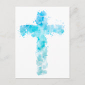 Carte Postale Croix chrétienne de l'Aquarelle bleue (Devant)