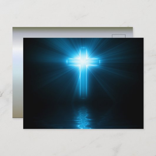 Carte Postale Croix chrétienne en lumière bleue (Devant / Derrière)