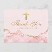 Carte Postale Croix chrétienne en or rose personnalisée pour rem (Devant)