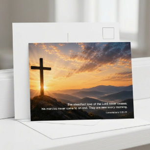 Carte Postale Croix chrétienne Lever de soleil Écriture 