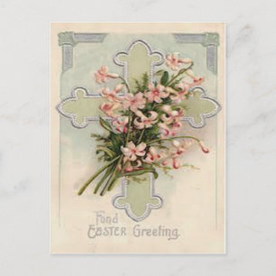 Carte Postale Croix Chrétienne Marguerite Rose