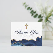 Carte Postale Croix chrétienne personnalisée bleu marine or Merc (Debout devant)