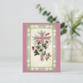 Carte postale Croix chrétienne rose (Debout devant)