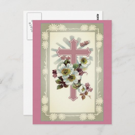 Carte postale Croix chrétienne rose (Devant / Derrière)