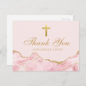 Carte Postale Croix chrétienne rose or Merci personnalisé (Devant / Derrière)