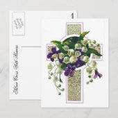 Carte Postale Croix D'Argent Avec Fleurs Violettes (Devant / Derrière)
