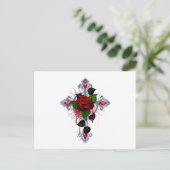 Carte Postale Croix d'argent avec une rose rouge (Debout devant)