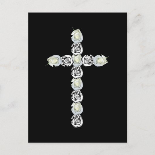 Carte Postale Croix d'argent et de rose blanche (Devant)