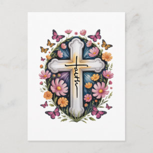 Carte Postale Croix de foi florale