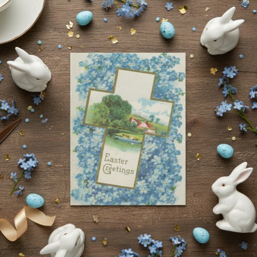 Carte Postale Croix de voeux de Pâques vintage