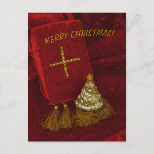 Carte Postale Croix d'or de l'arbre de Noël Joyeux texte de Noël