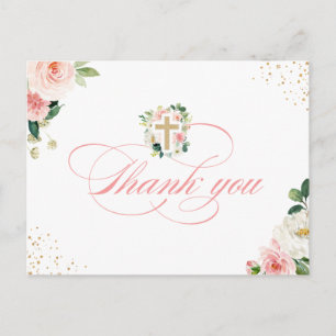 Carte Postale Croix d'or religieuse Blush rose Merci floral