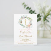 Carte Postale Croix dorée Invitation de confirmation florale aqu (Debout devant)