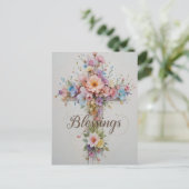 Carte Postale Croix florale élégante Bénédictions de Pâques (Debout devant)