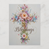 Carte Postale Croix florale élégante Bénédictions de Pâques (Devant)