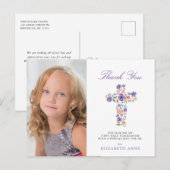Carte Postale Croix florale pourpre Premier Merci de communion s (Devant / Derrière)