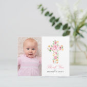 Carte Postale Croix florale rose Baptême / Merci Christening (Debout devant)