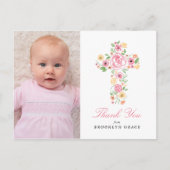 Carte Postale Croix florale rose Baptême / Merci Christening (Devant)