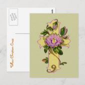 Carte Postale Croix Jaune Avec Fleur Rose (Devant / Derrière)