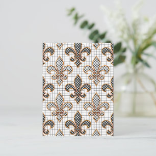 Carte Postale Croix noire et blanche Hachure pois Fleur-de-lis 