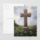 Carte Postale Croix Ornée Monument Trèfles Shamrocks (Devant / Derrière)